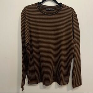 Z Zegna Brown Striped Wool Crewneck Classic Minimalist